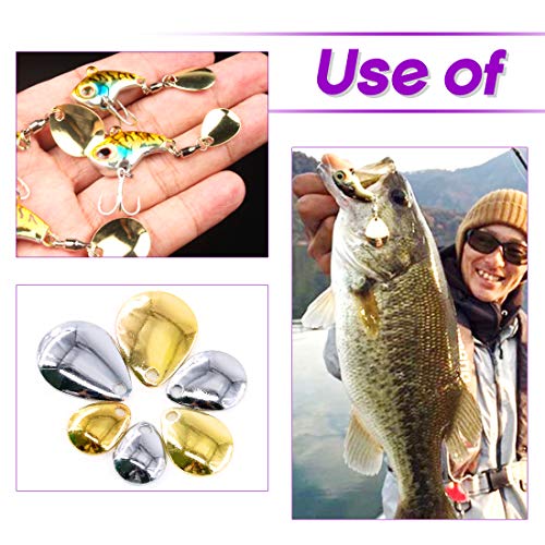 Swpeet 60Pcs Gold and Sliver Fishing Spoons Rigs Spinner Blades Baits Kit, Spinner Spoons Tackle