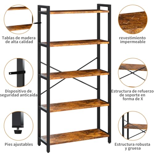 Simple Wisdom librero, Muebles para recamara, 80CM×30CM×161CM,librero Minimalista, libreros de 5 Capas, soporta 250 kg,Dormitorio, salón Retro libreros (Grande)