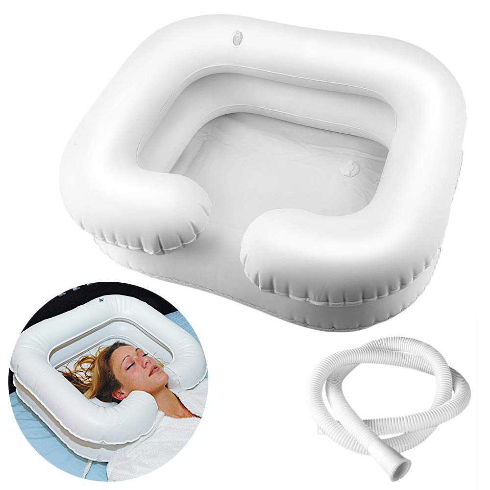 HINATAA Inflatable Hair Washing Basin, Inflatable Shampoo Basin for Disabled Elder People Pregnancy Post-Surgical Patient Inflated Safe Comfortable Shampoo Elderly Nursing Folding Sink (White)