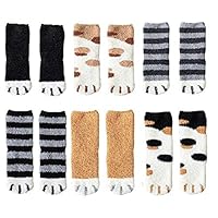 6 Pairs Plush Cozy Slipper Sock Cute Cat Claw Design Sleeping Socks for Winter Indoor Girls Womens