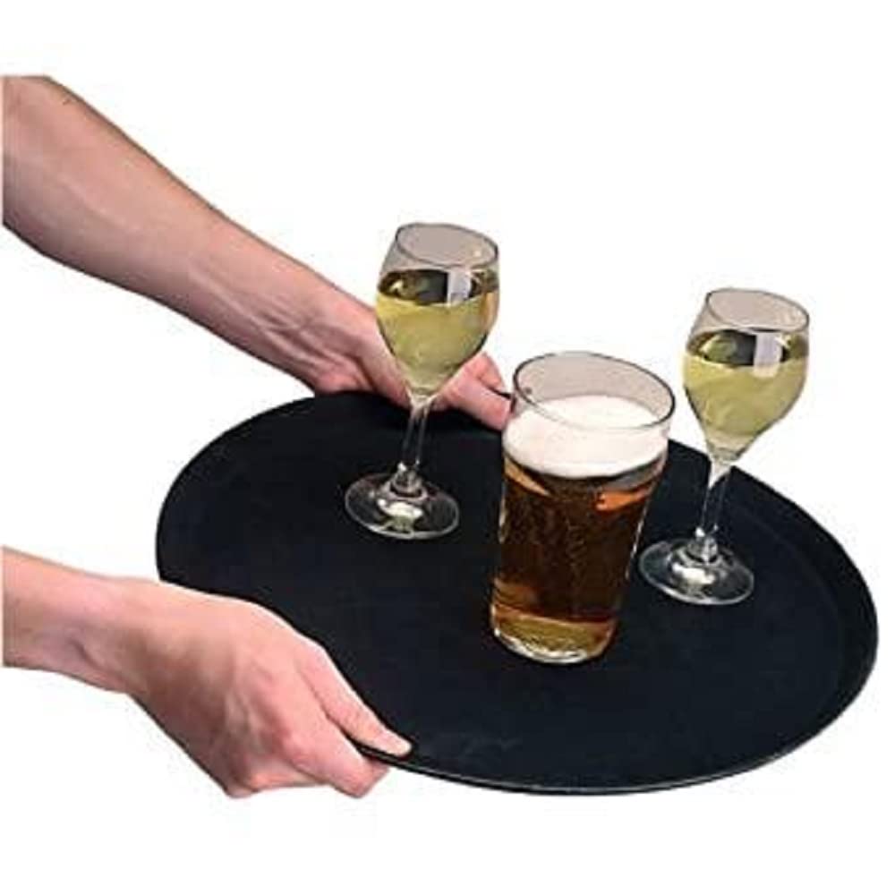 Olympia Kristallon Plastic Round Non-Slip Tray Black 406mm - Serving Tray for Waitress, Bars, Restaurants C558