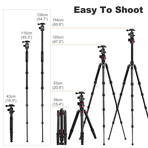 K&F Concept Trepied Monopode Appareil Photo Rouge T255A4, Trepied Professionel Compact pour DSLR, Trepied Voyage Leger…