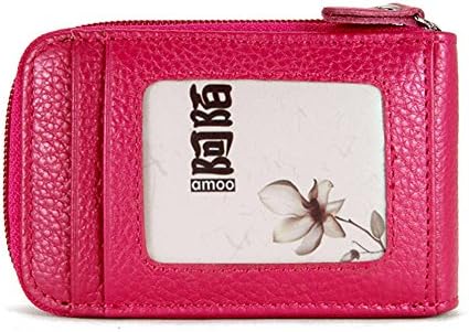 AMOO Genuine Leather Credit Card Holder Case RFID Identity Safe Card Wizard Wallet BGPQB001 ROSE