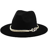 Gossifan Lady Fashion Wide Brim Felt Fedora Panama Hat with Ring Belt