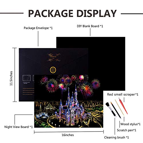 UPSTONE Scratch Art Paper Rainbow Painting Sketch Pad DIY Night View Scratchboard for Adults and Kids ,16 X 11.5 Inches (Las Vegas)