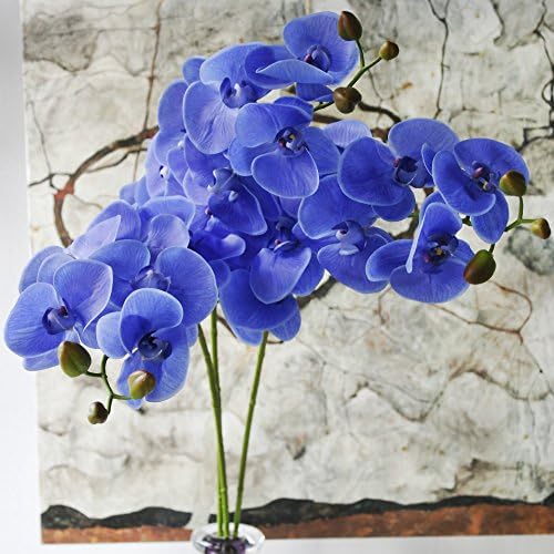 Warmerly 3 Pcs big 9 flowers Simulation Butterfly Orchid Artificial Flower Plant Home Decoration (Blue)