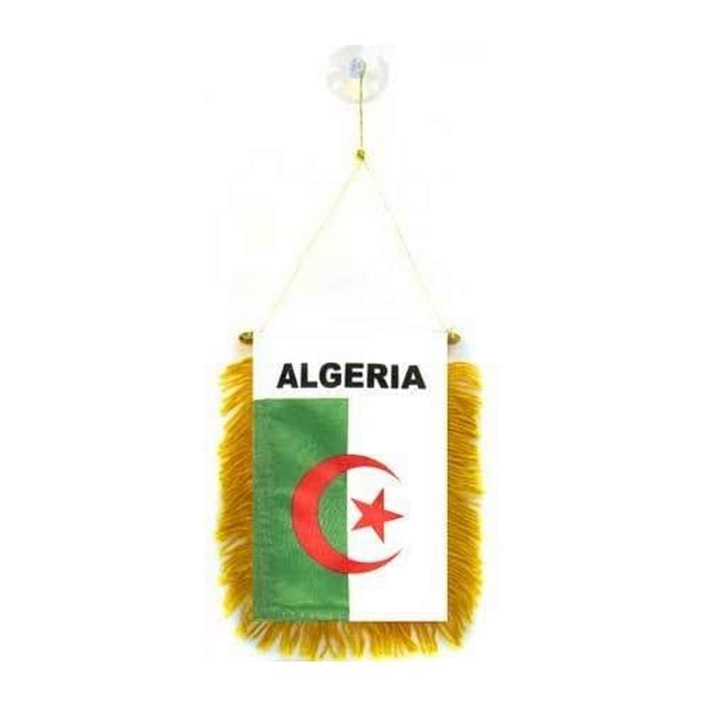 AZ FLAG - Algeria Mini Banner - 6'' x 4'' - 100% Polyester Algerian Small Pennant for Car - Double-sided Flag with Suction Cup Hanger — image 1