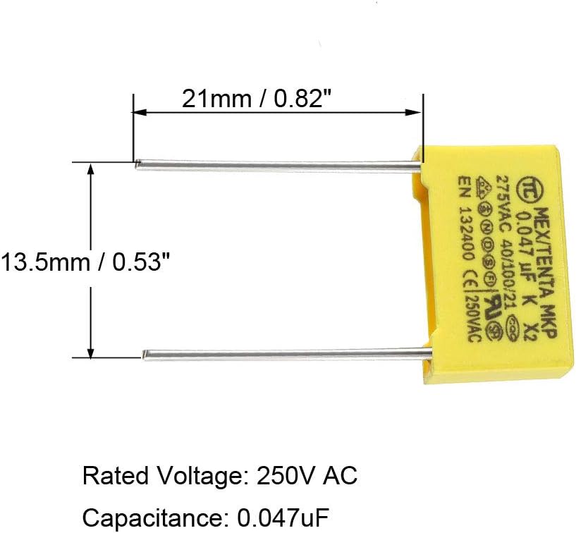 sourcing map Safety Capacitors Polypropylene Film 0.047uF 275VAC X2 MKP 13.5mm Pin Pitch 5 Pcs, 0.047uF, 5pcs - Image 4
