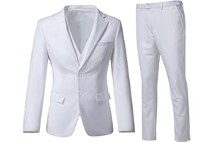 ZKHOECR Men's 3 Piece Slim Fit Suit Set, Two Button Blazer Solid Jacket Vest Pants Wedding Business Suit