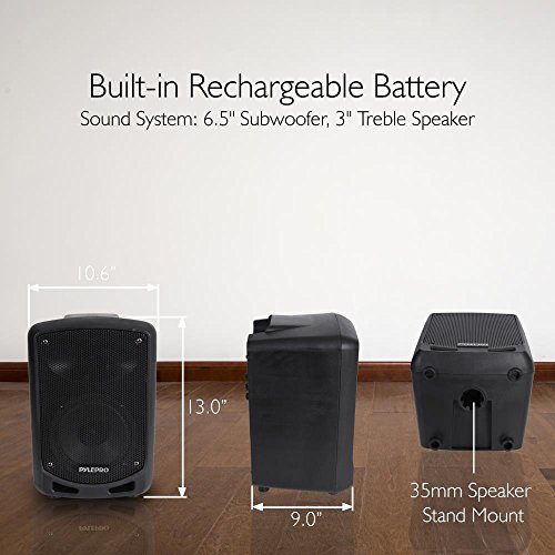 Pyle-Bluetooth-Karaoke-PA-Speaker-Indoor-Outdoor-Portable-Sound-System-with-Wireless-Mic-Audio-Recording-Rechargeable-battery-USB-SD-Reader-Stand-Mount-For-Party-Crowd-Control-PSBT65A