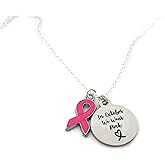 Daisy & Fox Pink Ribbon Necklace – Breast Cancer Awareness, In October We Wear Pink Stainless Steel Charm, 18" Silver Plated Chain, Handmade Gift