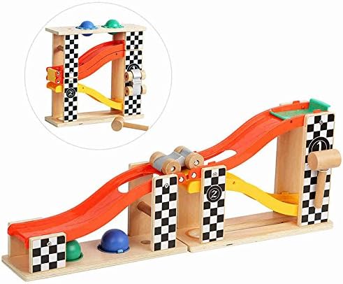 zhenyu Race Track Toy, Car Track Toy 2 in 1 Wooden Track Slider Car for Children Toys Puzzle Set Car Model Gift