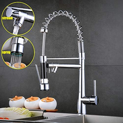 Commercial Modern Pull Down Kitchen Faucet,High Arc Brass Kitchen Sink Faucet Single Handle Polished Chrome with Pot Filler Spout