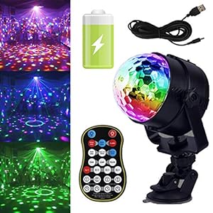 GCBTECH Discolamp met Oplaadbare Batterij, 15 Kleuren RGB LED Disco Licht , Kleurverandering en Muziekgestuurd Discobol…