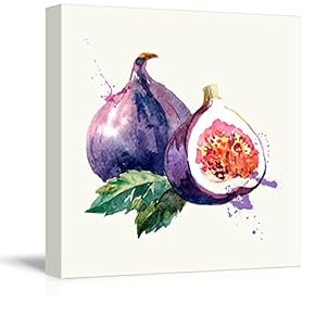 Square Canvas Wall Art - Fig Watercolor | Fruits Watercolor Art and Illustrations - Giclee Print Gallery Wrap Modern Home Art Ready to Hang - 12x12 inches