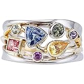925 Sterling Silver Multicolor Multi Row Ladies Sparkling Diamond Rainbow Gemstone Ladies Ring Wave Eternity Engagement Wedding Promise Ring Anniversary Cocktail Ring Sizes 6-10 584 (9)