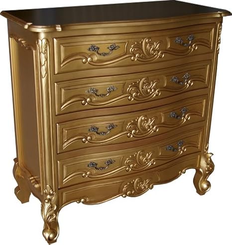 Rococo Chest Of 4 Four Wide Drawers Antique Gold Paint Over Solid
