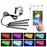 Car LED Strip Lights, Aukora Bluetooth App Controller Interior Lights For Car 4pcs 48 LED Multi Color Music Car Strip Light Under Dash Lighting Kit with Sound Active Function