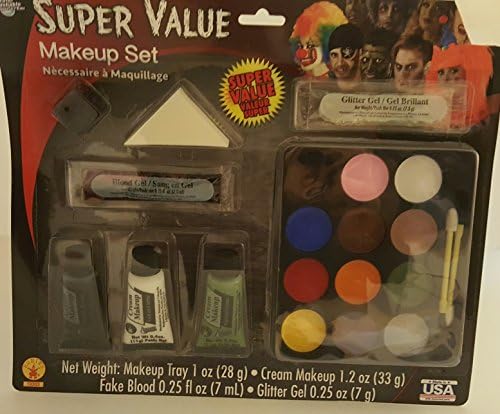 Super Value Clown Make-Up Kit Washable Grease Makeup Glitter Gel Fake Blood