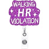 ANDGING Funny Nurse Badge Reel Holder Nursing Walking HR Violation Medical Acrylic Badge Reels Retractable for Nurses Cute Glitter Badge Clip RN CNA LPN LVN ID Accessories Assistant Gifts GL5876