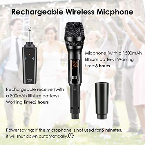 K380S Karaoke Wireless Microphone - GIKPAL Professional UHF Cordless Dual Handheld Rechargeable Microphones with Receiver 6.35mm(1/4'') Plug Dynamic Mic System Set for Karaoke,Voice Amplifier (Black) - Thumbnail 2