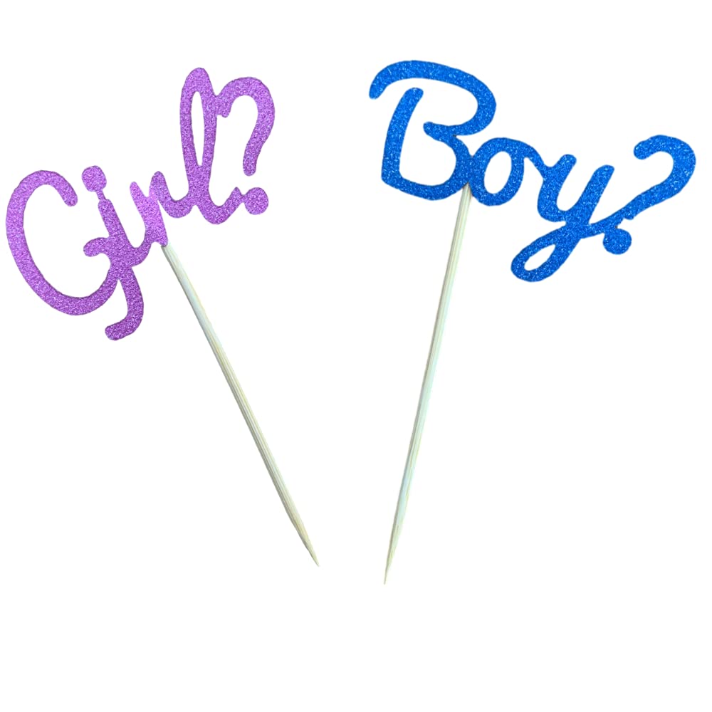 Gender Reveal Multi Pack Cake Toppers Pink & Blue Glitter Decorations for Cupcakes & More for Baby Celebration and Gendre Party Gir Or Boy (Purple & Blue (20pcs))