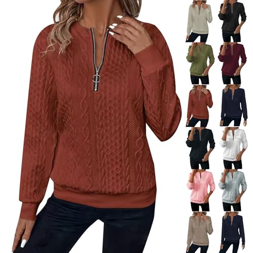 Ladies Jumpers Jumpers for Women UK Half Zip Calble Knitted Sweatshirts Casual Fleece Sweaters Long Sleeve Pullover Winter Autumn Trendy Tops Loose Comfy Tunics Red M