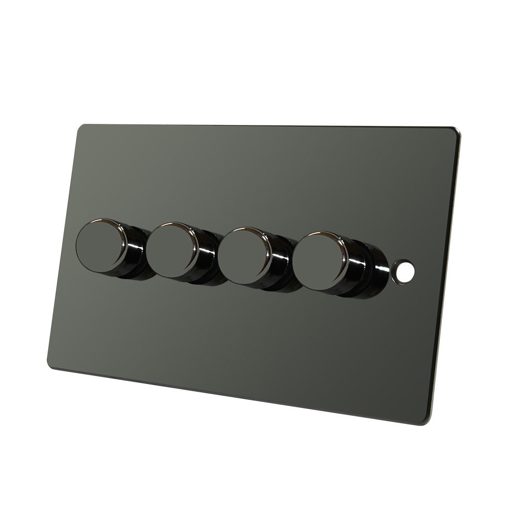 Flat Plate Black Nickel 4 Gang Dimmer 400W - 10 Amp Quad 4-Gang 2 Way 400W Light Dimmer Switch