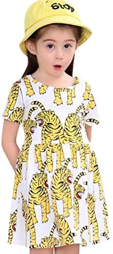 Yukong Children Kids Baby Girls Dress Tiger Print Short Sleeve Dress Beachwear Party Wedding Pageant Dresses