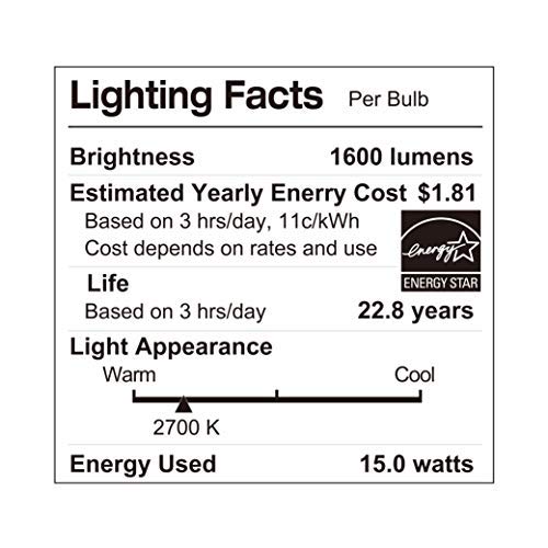 LUNO A21 Dimmable LED Bulb, 15W (100W Equivalent), 1600 Lumens, 2700K (Soft White), Medium Base (E26), UL & Energy Star (4-Pack)