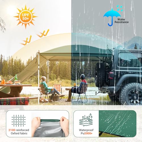 GOTIDY Car Awning Camping Tent, Waterproof Car Awning Sun Shelter with Awning Wall Extension, Pop Up Camper Awning for SUV Truck Van RV Campers and More (Green)