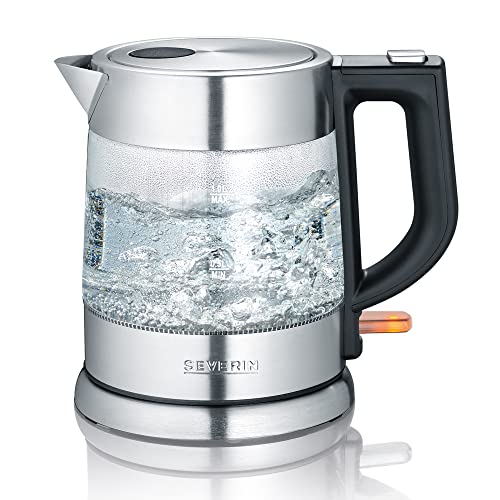 Hervidor de agua de cristal, jarra para hervir agua con conexión inalámbrica, potente y compacta, hervidor eléctrico con filtro antical, acero inoxidable/negro, WK 3468