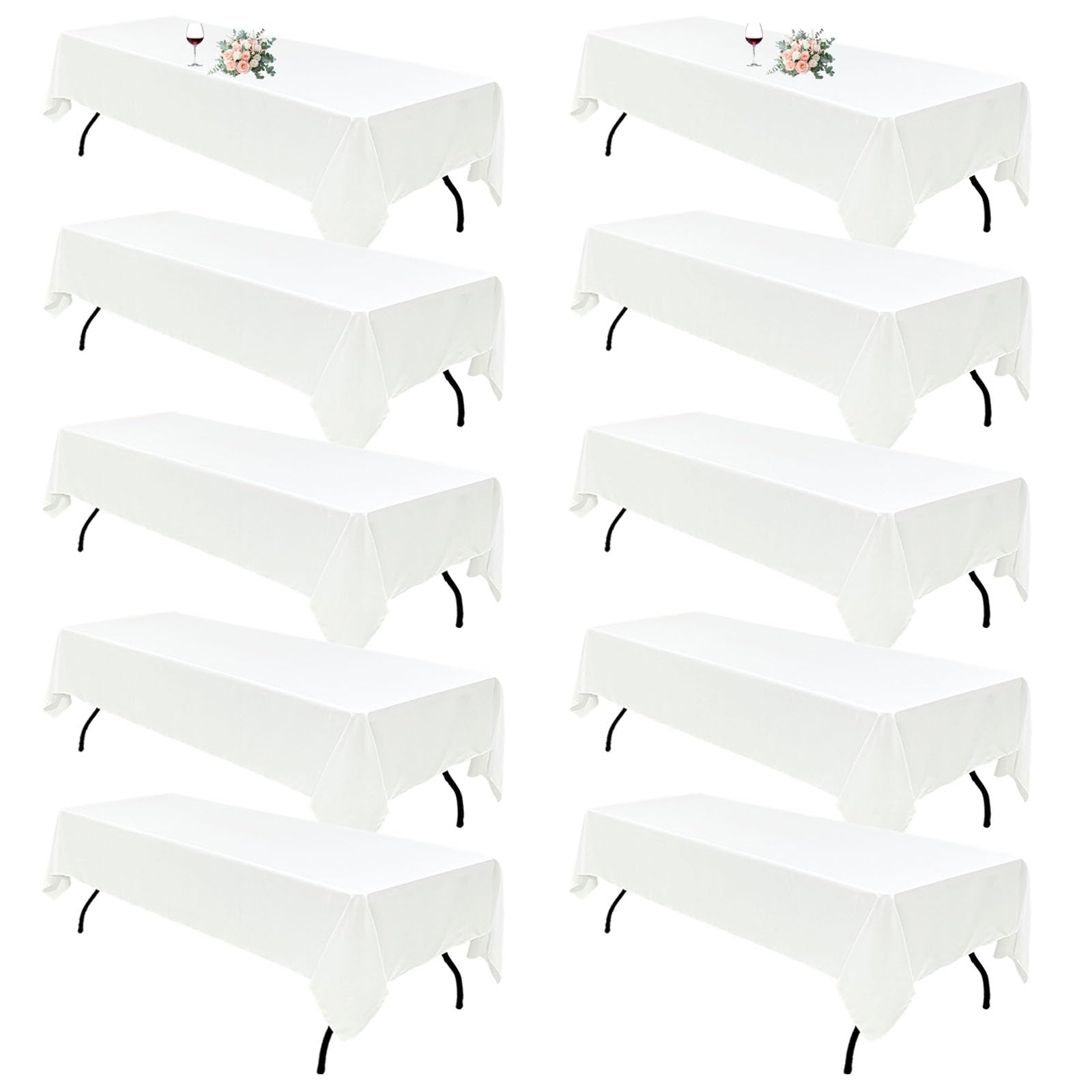 Photo 1 of 10Pack White Table Cloths for 8 Foot Rectangle Tables 60 x 126 Inch, 8FT White Tablecloth Rectangle Bulk Linen Polyester Fabric Washable Cloth Cover for Wedding Reception Banquet Birthday Party