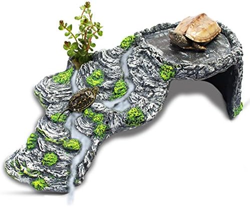 Aomeiter Tortoise Basking Ramp Step Ledge and Cave Hide-Out Medium Aquarium Resin Floating Island + Water tank filter (L)