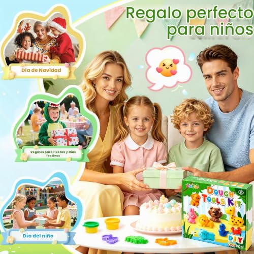 BYHANO 39 Pieces Playdough Set, Tools Plasticine for Children with 12 Colours of Dough, Plasticine Molds with 3D Dinosaurs and Animals, Gift from 3 Years