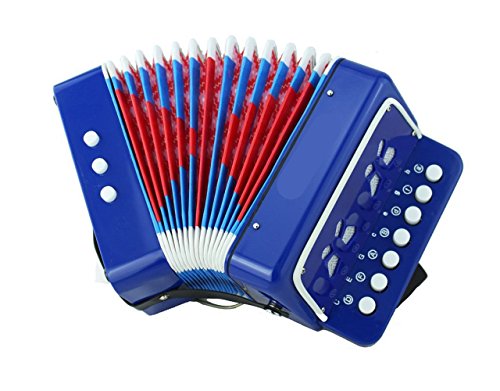 FunnyGoo Oostifun Children's Kids' Button Accordion Toy Keyboard Instruments with 7 Treble Keys, 3 Air Valves, Hand Strap, Early Learning Eduction Instrument Music Toy for Begginers (Blue)