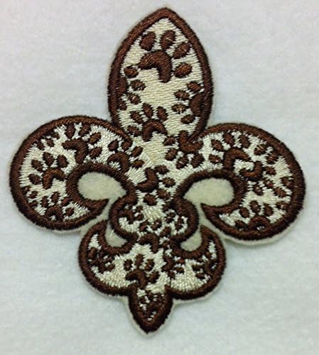 Custom and Unique (3.5" x 3" Inch) "Symbols" Dog &amp; Cat Paw Prints Fleur De Lis Symbol Iron On Embroidered Applique Patch {BrownColors}