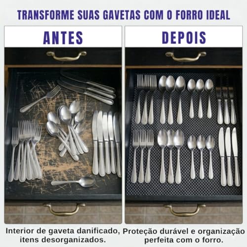 Forro PVC Multiuso Antiderrapante Recortável Com 4,6 Metros | Ideal Para Gavetas, Protetor de Prateleiras e Armários | Material Lavável, Resistente e Ajustável