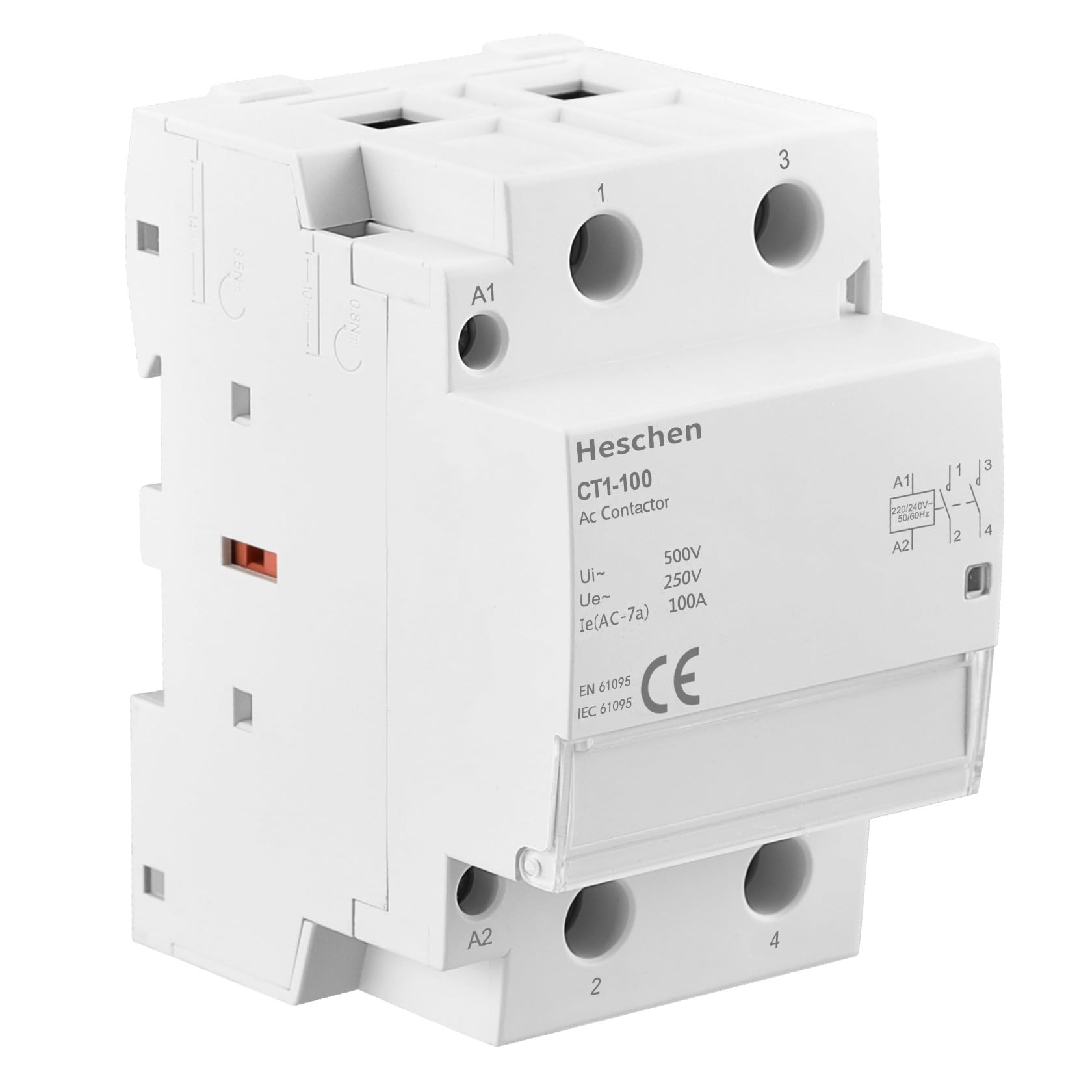 Heschen Household AC Contactor, CT1-100, 2 Pole Two Normally Open, AC 220V/240V Coil Voltage, 35 mm DIN Rail Mount