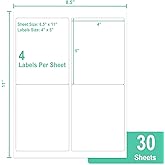 L LIKED 4" x 5" Printable 120 Labels White Matte Shipping Address Labels Stickers for Laser/Inkjet Printer (30 Sheets)