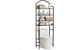 Cerlyunzan 4-Tier Over The Toilet Storage, Bathroom Organizer, Space-Saving, Above Toilet Storage Rack with 4 Hooks and Paper