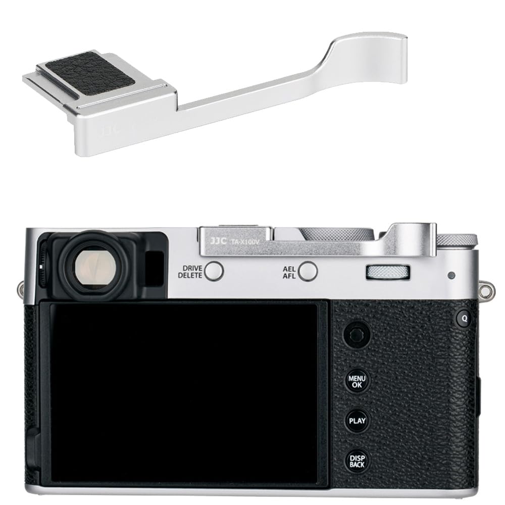 JJC Hot Shoe Thumb Up Grip for Fujifilm Fuji X100VI X100V, X100F and X-E4 X-E3 Camera Hand Grip, Thumbs Up Grips Better Balance & Grip Convenience - Silver