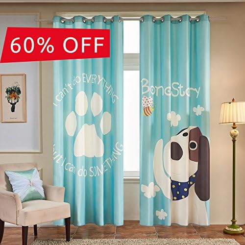 Fassbel 2 Panel Set Digital Printed Cartoon Picture Window Curtains for Bedroom Living Room Children Room or Nursery Window Drapes (W54× L84 Puppy)