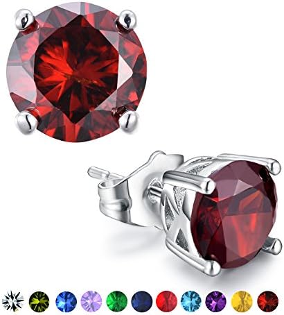 Casfine Silver Birthstone Stud Earrings Round Cubic Zirconia Diamond January