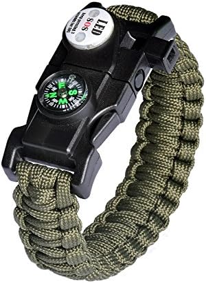 Paracord Survival Bracelet LED SOS Emergency Paracord Bracelet Featured Outdoor 15 in 1 Tactical Survival Gear Kit BEST Wilderness Survival Bracelet for Hiking Camping Hunting