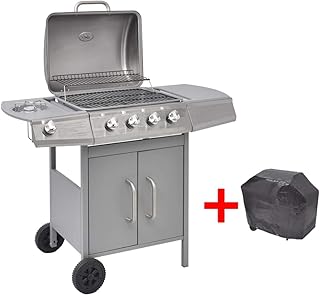 mewmewcat BBQ Gasgrill Barbecue-Grill Grillwagen Gas-Grill 4 Brenner +1 Seitenbrenner Silbern 104 x 55,4 x 97,7 cm