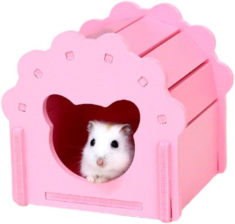 Tokou Hamster House Wooden Hut Pet Small Animal Guinea Pigs Dwarf Mice Geckos Hideout House Small Pink