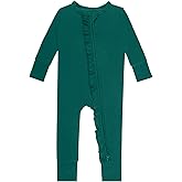 GUISBY Rayon Baby Long Sleeve Footless Rompers, 2 Way Zipper with Ruffle Sleepers 0-24 Months