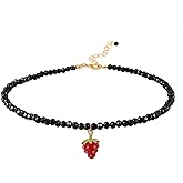 MOKAVIKY 25 Fruit 3D Strawberry Pendant Necklace with Black Bead Chain for Women Cute Food Fruit Charm Jewelry