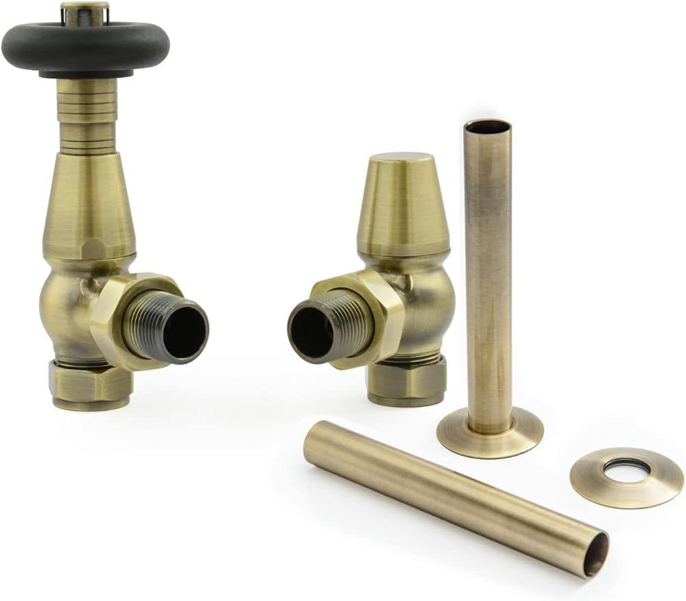 Hot Flow Antique Brass Jordan Angled TRV Radiator Valve Set Thermostatic Control